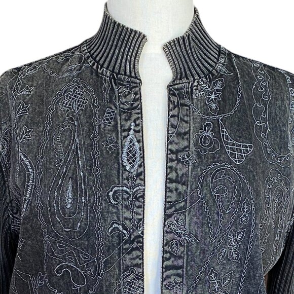Vintage Chico’s Washed Denim Embroidered Jacket Western Whimsigoth Grunge-M - Picture 3 of 15